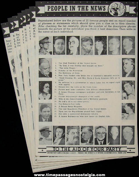 Boxed 1940s Aid of Your Party Game Sheets