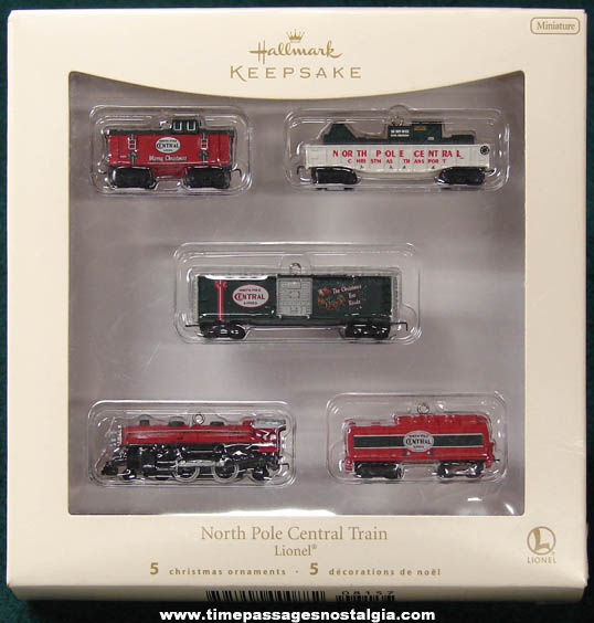 Boxed 2006 Hallmark North Pole Central Lionel Miniature Train Ornament Set