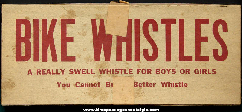 Old Bike Whistles Store Advertising Box & Tin Whistle