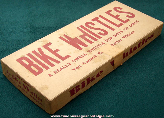 Old Bike Whistles Store Advertising Box & Tin Whistle