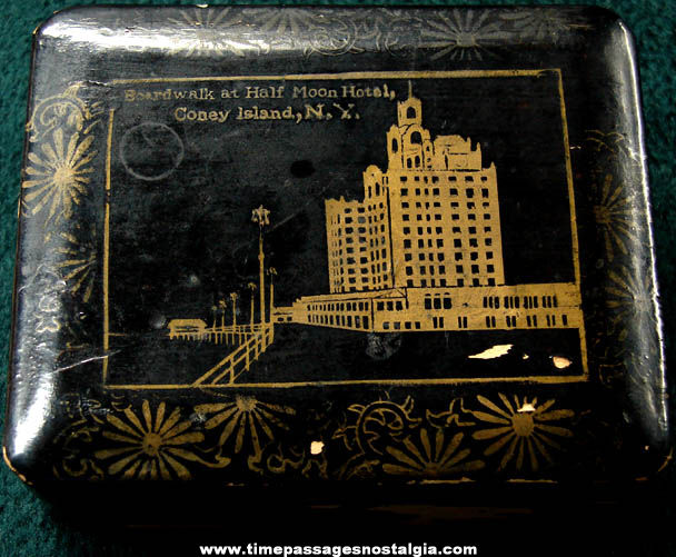 Old Coney Island New York Boardwalk Advertising Souvenir Wooden Box