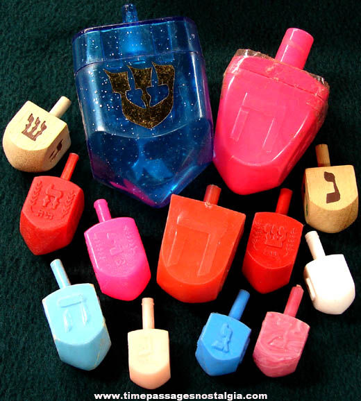 (13) Small Colorful Jewish Dreidel Toy Game Tops