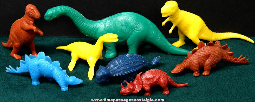 (8) Colorful Old Plastic Dinosaur Toy Playset Figures