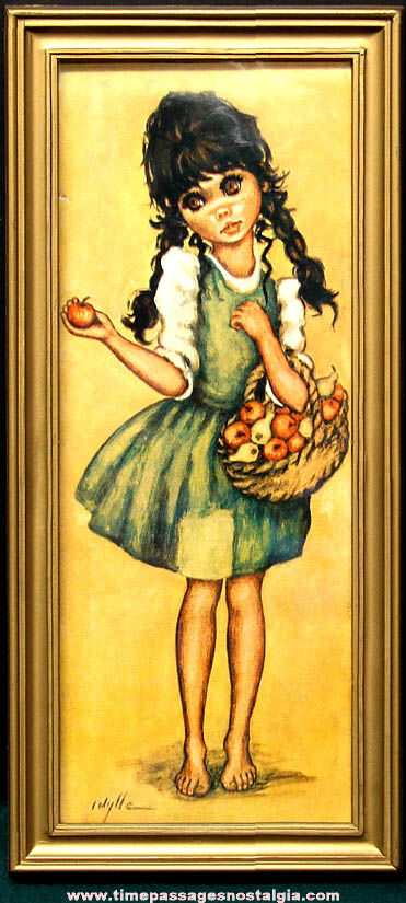 Small Framed 1960s Idylle Big Eyed Young Girl Art Print
