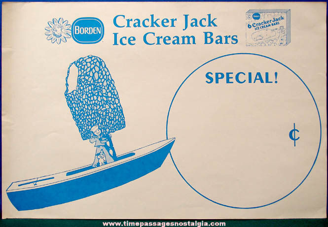 Old Unused Borden Cracker Jack Ice Cream Bar Advertising Store Poster