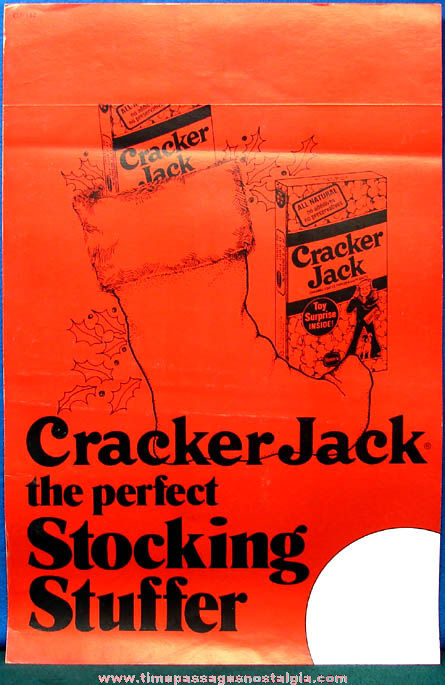 Colorful Old Unused Cracker Jack Advertising Christmas Store Poster
