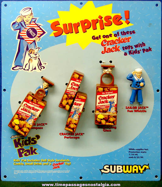 1999 Subway Restaurant Cracker Jack Advertising Premium Toy Display Sign