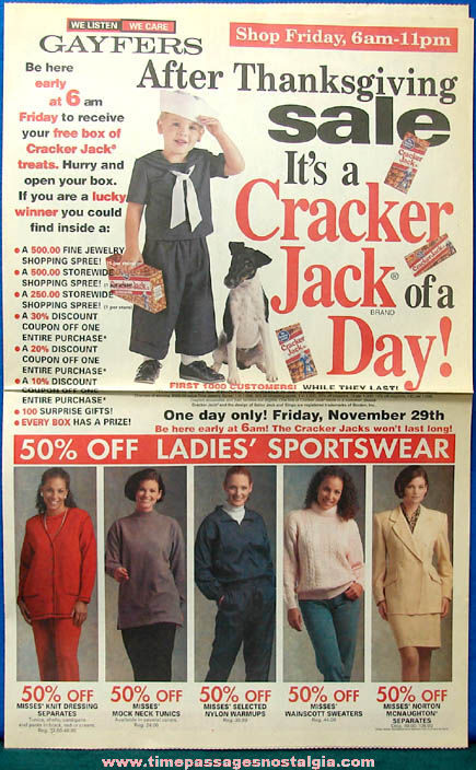 1996 Gayfers Store Cracker Jack Day Sale Newspaper Advertising Flyer