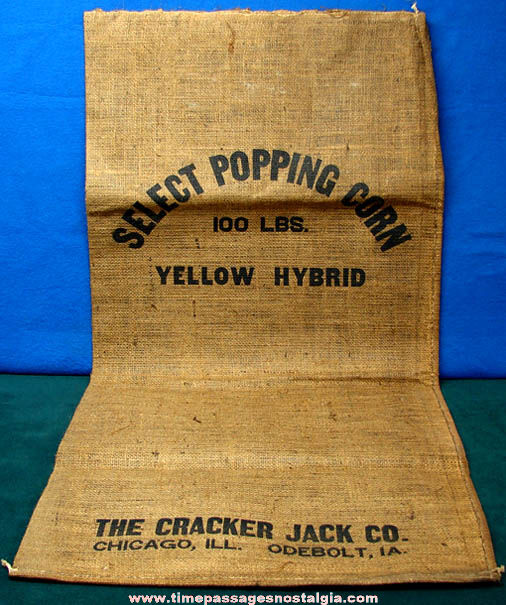 Old Unused Cracker Jack Pop Corn Advertising 100 Pound Burlap Sack