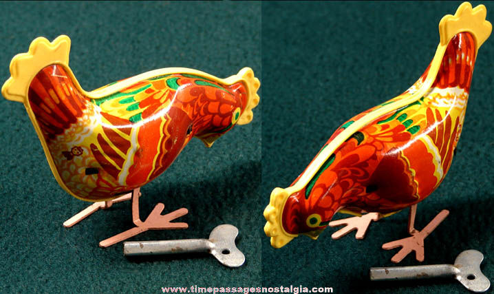 Colorful Lithographed Tin Wind Up Mechanical Toy Chicken