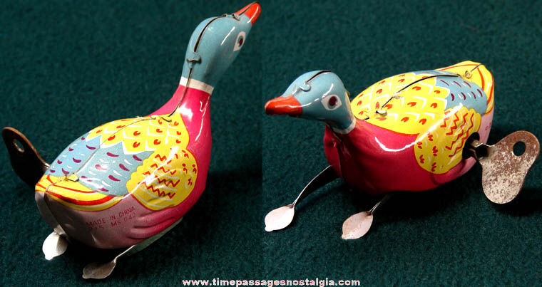 Colorful Lithographed Tin Wind Up Mechanical Toy Duck