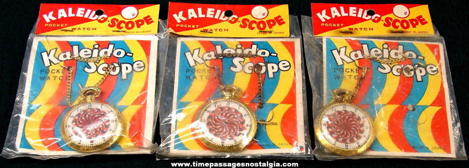 (3) Colorful Old Unopened Toy Kaleidoscope Pocket Watches