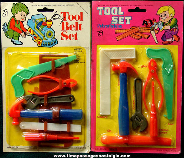 (2) Different Colorful Old Unopened Plastic Toy Tool Sets