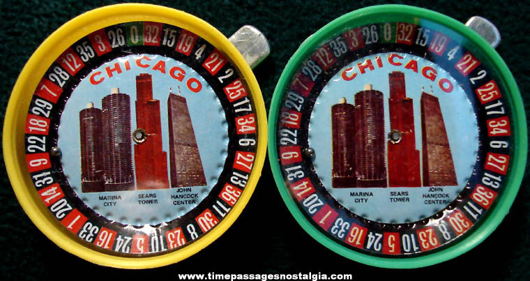 (2) Lithographed Tin & Plastic Chicago Souvenir Toy Roulette Wheels