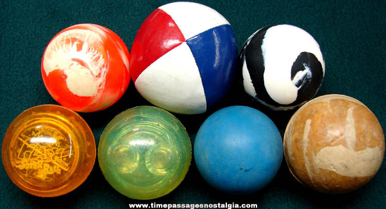 (7) Different Colorful Old Toy Balls
