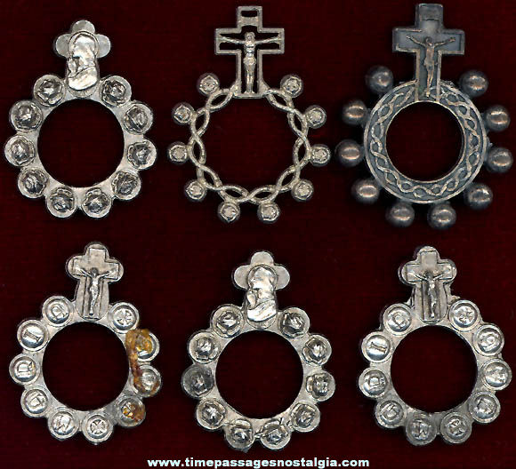 (6) Old Christian or Catholic Miniature Rosary Prayer Rings