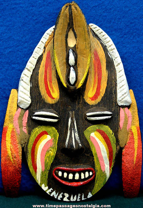 Old Colorful Painted & Carved Wooden Venezuela Mask