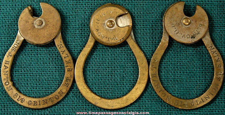 (3) 1800s Advertising Premium Brass Key Rings