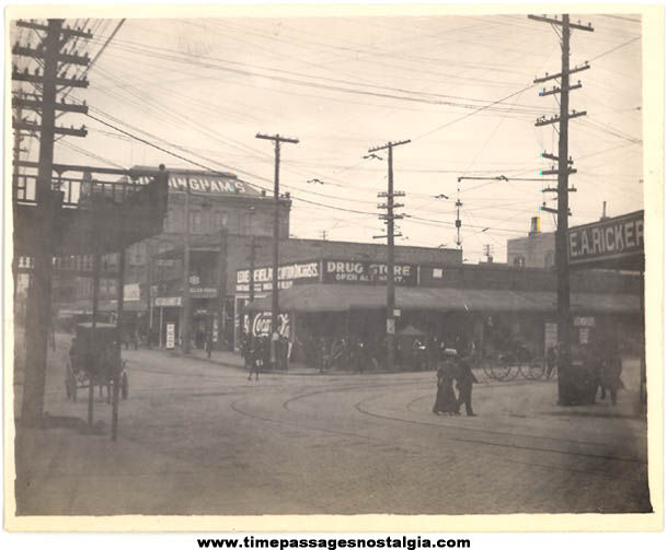 Old Unidentified City Scene Corner Drug Store Photograph