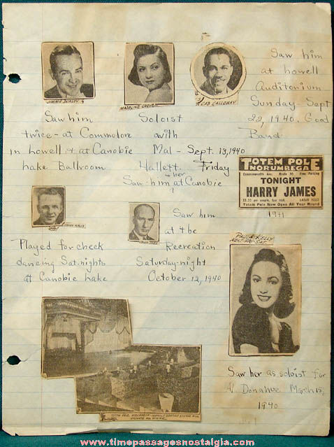 1939 - 1941 Big Band Music Scrap Book Pages With Autographs