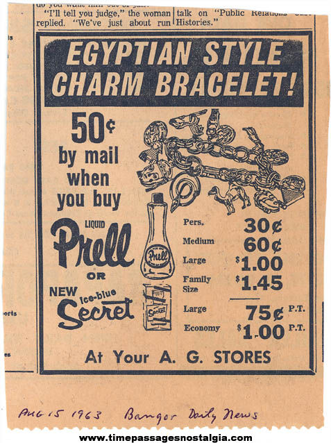 1963 Advertising Premium Egyptian Charm Bracelet Advertisement