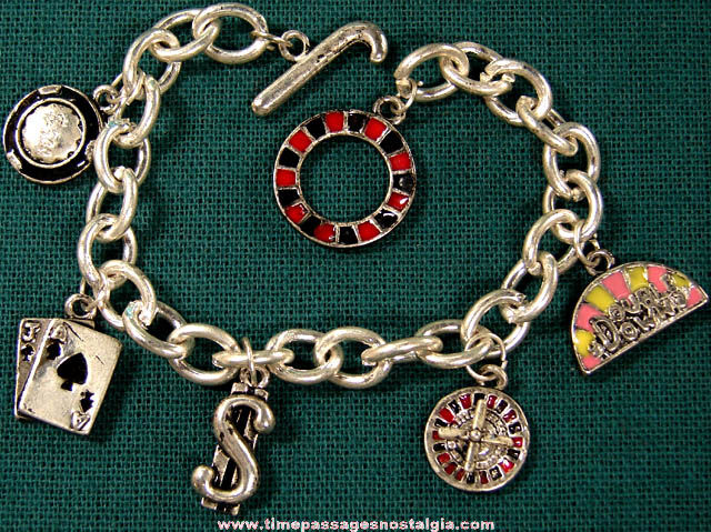 Old Enameled Metal Gambling Theme Charm Bracelet