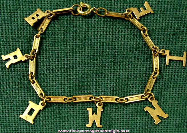 Old Brass Metal Brownie Charm Bracelet