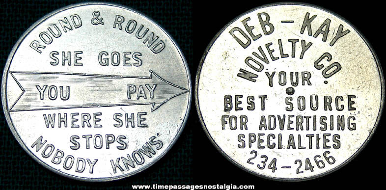 Old Deb Kay Novelty Company Advertising Premium Spinner Token Coin