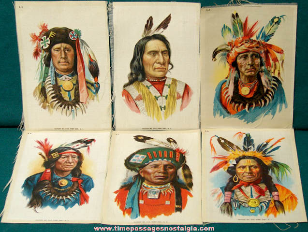 Set of (6) Colorful Old Native American Indian Chief Tobacco Premium Silks