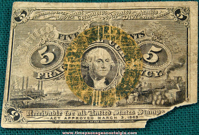 1863 United States Five Cent Fractional Currency Note