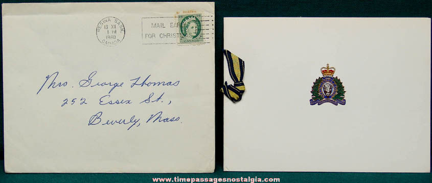 1960 Royal Canadian Mounted Police Christmas & New Years Card With Envelope
