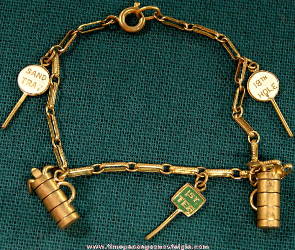 Old Painted Metal Golf Theme Charm Bracelet