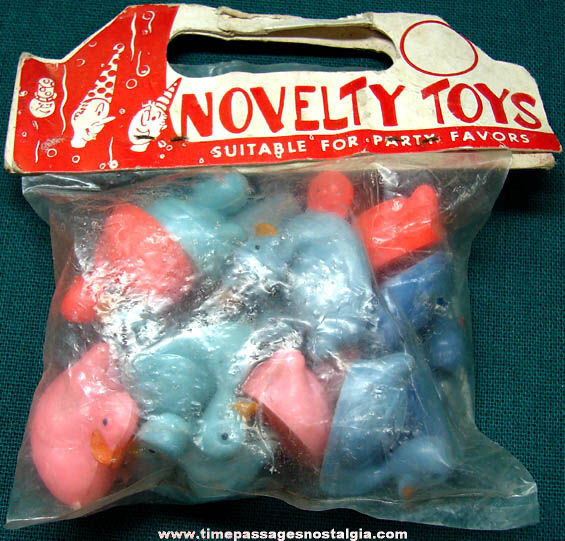 Old Unopened Bag of (14) Novelty Hard Plastic Toy Duck Rattles