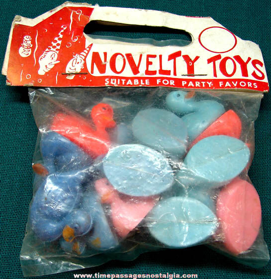 Old Unopened Bag of (14) Novelty Hard Plastic Toy Duck Rattles