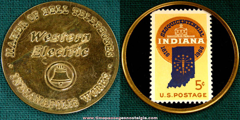 1966 Indiana Western Electric Advertising Encased Stamp Souvenir Token Coin