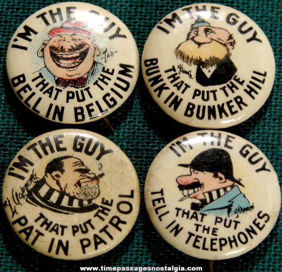 (4) Colorful Old Hassan Cigarette Premium Celluloid Pin Back Buttons