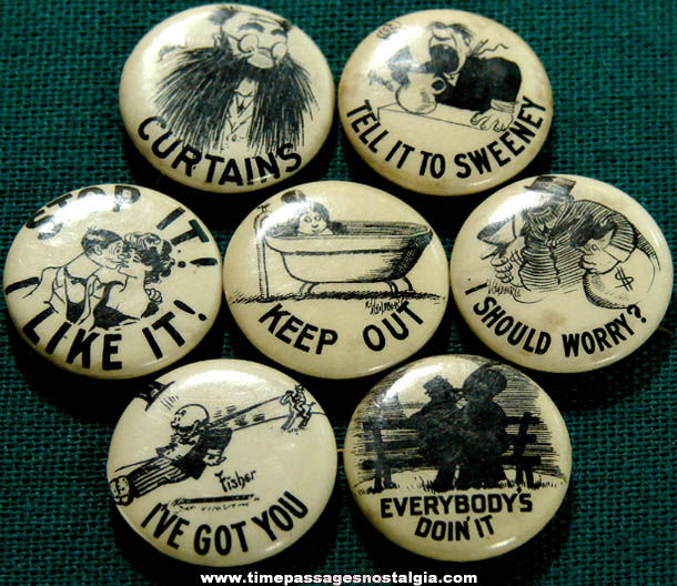 (7) Old Hassan Cigarette Premium Comic Celluloid Pin Back Buttons