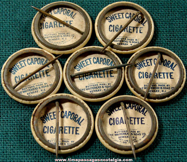 (7) 1896 Sweet Caporal Cigarette Premium State Seal Celluloid Pin Back Buttons