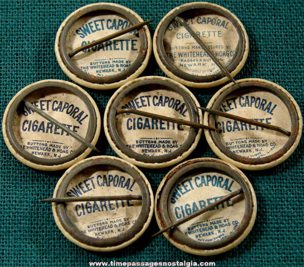 (7) 1896 Sweet Caporal Cigarette Premium State Seal Celluloid Pin Back Buttons