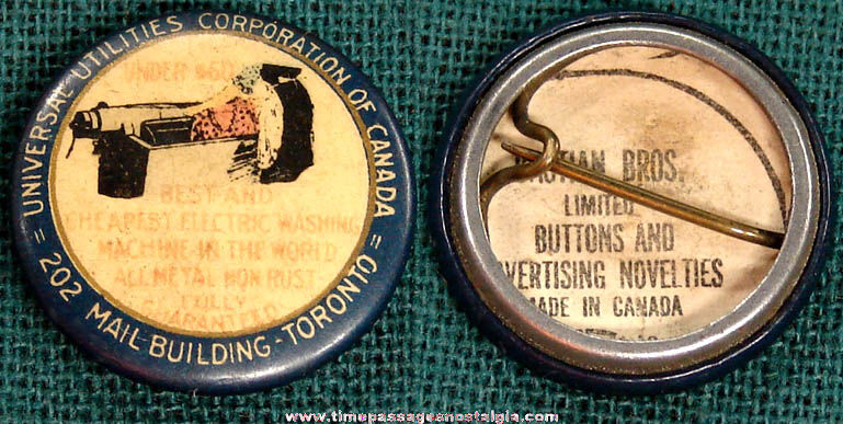 Early Electric Washing Machine Advertising Celluloid Pin Back Button