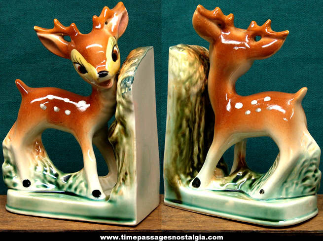 Colorful Old Ceramic Walt Disney Bambi Character Bookend