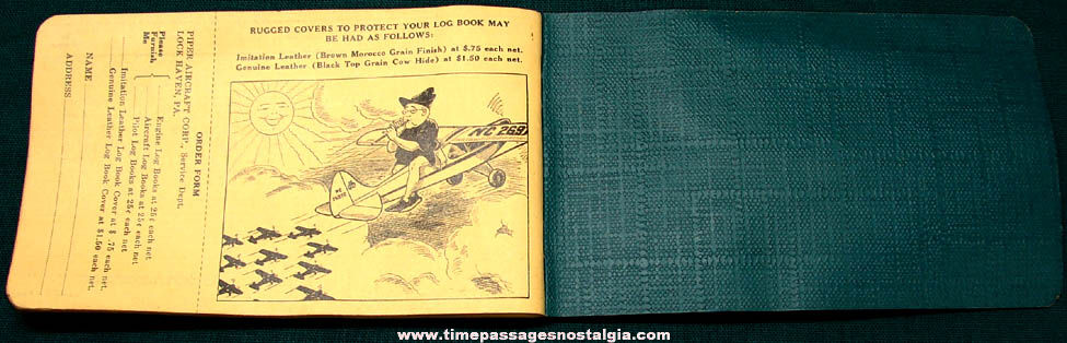 Old Piper Cub Airplane Pilot Log Book