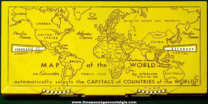 1961 Map of The World School Pencil Box With Contents