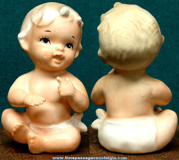 Old Glazed Ceramic Baby Figurine