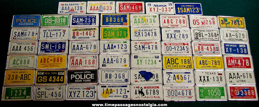 (53) Different Old Miniature Gum Ball Machine Toy Prize State Auto License Plates