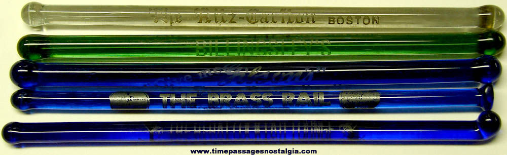 (5) Colorful Old Advertising Glass Drink Swizzle Sticks