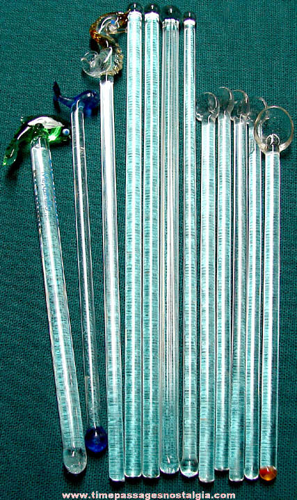(12) Various Old Clear Glass Drink Swizzle Stir Sticks