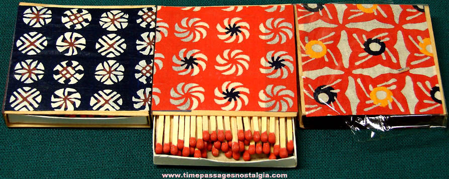 (3) Colorful Old Unused Japanese Wood Block Print Match Boxes