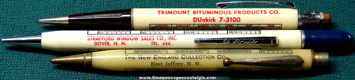 (3) Different Old Advertising Premium Calendar Mechanical Pencils