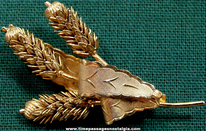 Old Metal Wheat Stalk & Leaves Jewelry Pin